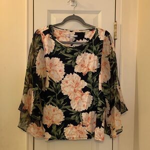 Chico's Black and Pink Floral Blouse